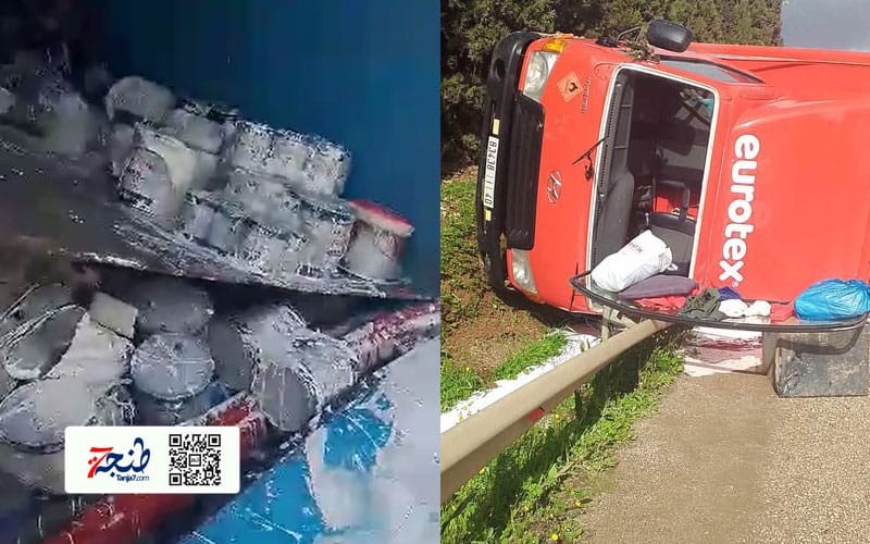 طنجة تطوان.. تضرر شحنة صباغة في اصطدام مع موزع الصحافة