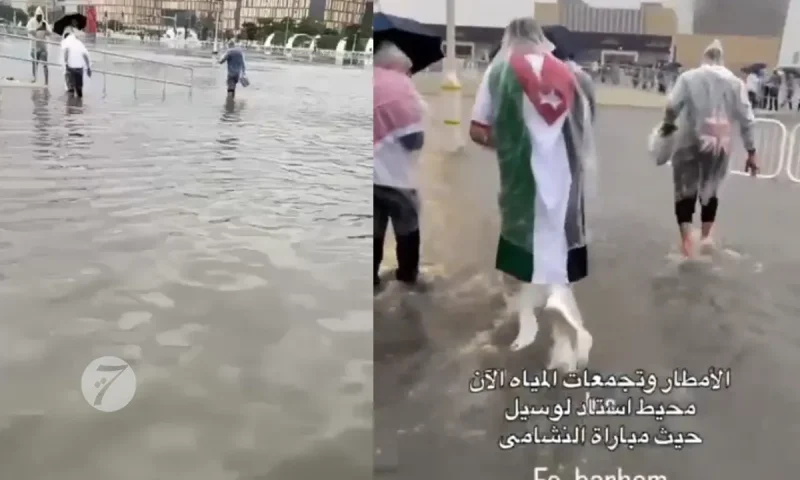 فيضانات بمحيط ملعب مباراة المغرب والأردن