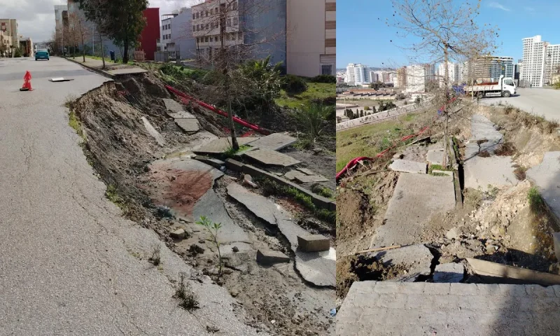 انجراف للتربة يخرب طريقًا في طنجة البالية