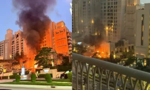 نيران في مناطق فاخرة وسياحية بدبي نتيجة الصواريخ الإيرانية